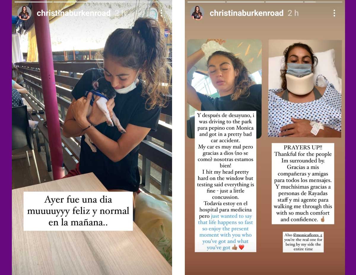 Christina Burkenroad rayadas accidente automovilistico instagram